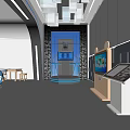 Futuristic High Tech Interior With Blue Lighting Geometric Ceiling And Control Desk
