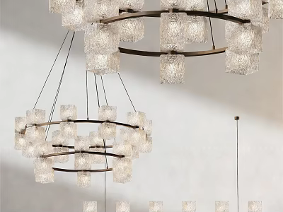 Modern Chandelier With Circular Metal Frame And Glass Cube Shades Layered Design 3d model