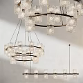 Modern Chandelier With Circular Metal Frame And Glass Cube Shades Layered Design