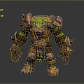 Green Skinned Fantasy Orc Warrior In Spiked Armor With Orange Details