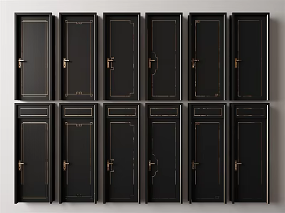 Black Hinged Doors Collection With Classic Design And Metal Handles 3d model
