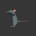 Cartoon Style Teal Fluffy Rat with Pink Ears Nose and Paws Standing with Arms Outstretched
