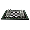 Exquisite Chess Set Design With Green Black Chessboard And Decorative Metallic Pieces
