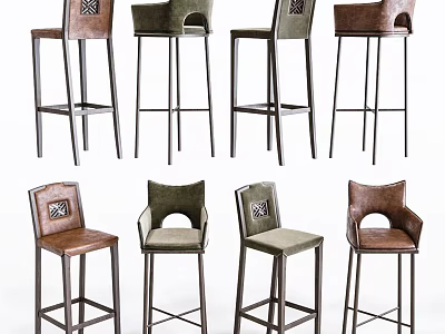 Various Design Bar Stools With Leather Upholstery Metal Frames And Unique Backrest Details 3d model