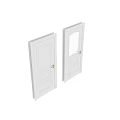 White Hinged Doors with Golden Handles One Glass Panel and One Solid Design 3d model