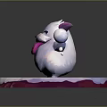 Cute Fluffy Cartoon Character Creature With Pink Tongue Holding White Ball On Red White Base