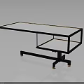 Sleek Black Two Tiered Table With Gold Accents And Rolling Wheels 3d model