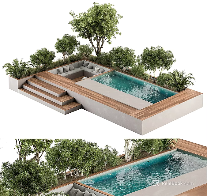 Outdoor Living Space Design With Swimming Pool Greenery And Seating Area 3d model 