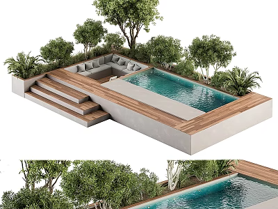 Outdoor Living Space Design With Swimming Pool Greenery And Seating Area 3d model