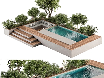 Modern Swimming Pool Outdoor Garden Swimming Pool Leisure Area Plant Flower Pond Flower Beds Landscape Green Plant Pool 3d model