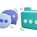 Colorful 3D Speech Bubbles And Folder Icons With Small Decorative Elements