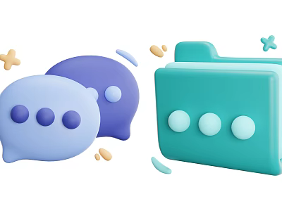 Colorful 3D Speech Bubbles And Folder Icons With Small Decorative Elements 3d model