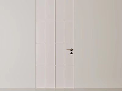 Light Colored Hinged Door With Vertical Panel Design And Golden Handle For Home Interior 3d model