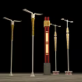 Various Decorative Outdoor Lights With Golden Red Elements And Stylish Lamp Posts 3d model