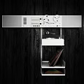 Vintage White Audio System with Headphones on Shelf and Vinyl Records