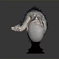 Detailed Dragon Sculpture With Scales Perched On White Egg Wooden Pedestal