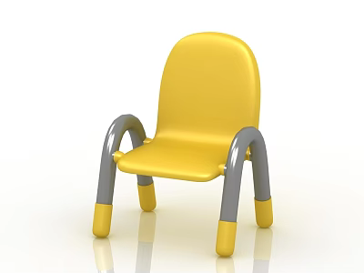 Bright Yellow and Gray Plastic Children's Chair with Safe Armrests for Kids 3d model