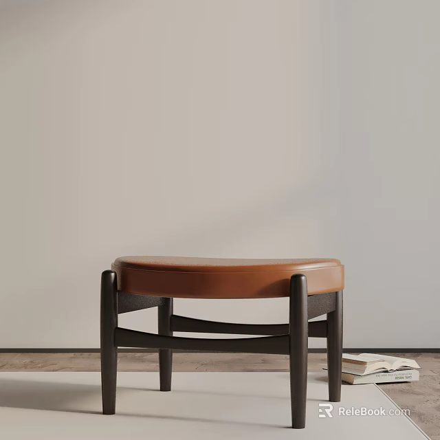Modern Side Table With Brown Leather Top And Black Wooden Legs Near Books 3d model 