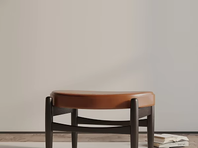 Modern Side Table With Brown Leather Top And Black Wooden Legs Near Books 3d model