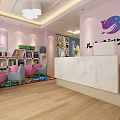 Children's Training Center Front Desk With Pink Walls Marble Countertop And Bookshelves