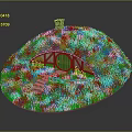Grassy Hill With Hobbit House Round Green Door Red Chimney And Stone Path
