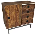Wooden Decorative Cabinet With Drawers And Cabinet Door On Metal Legs
