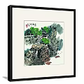 Traditional Chinese Landscape Painting With Mountain Trees Cottage Boat And Wall Decoration