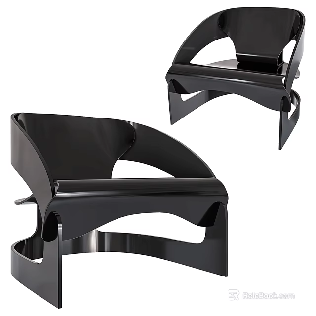 Modern Black Leisure Chair with Unique Curved Frame Design for Home Use 3d model 
