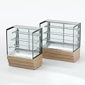 Modern Kitchen Refrigerated Display Case With Glass Door Multiple Transparent Shelves And Wooden Base