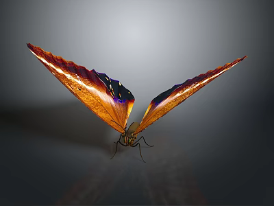 Flying Animal Butterfly With Orange Purple Iridescent Spread Wings On Grey Background 3d model