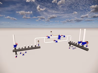 Public Utility Infrastructure System With Pipes Valves And Metal Support Structures 3d model