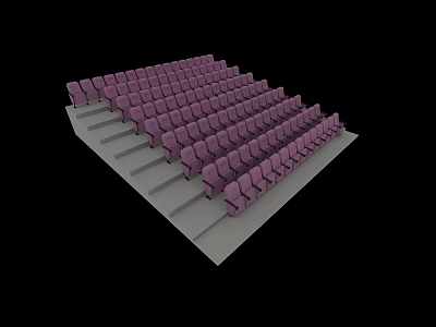 Neatly Arranged Purple Public Chairs In Stepped Auditorium Seating Layout 3d model