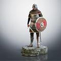Armored Human Warrior Character With Red White Shield Sword On Stone Pedestal 3d model