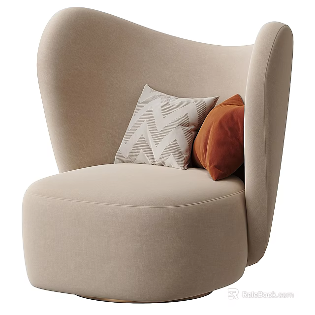 Beige Single Sofa With Modern Curved Back And Geometric Pattern Orange Pillows 3d model 