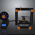 Modern 3D Printer With Filament Spool Control Panel Print Bed Black Frame And Orange Supports 3d model