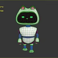 Cute Cat Ear Robot With White Body Green Eyes Standing On Gray Background