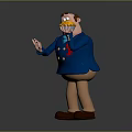 Elderly Man In Blue Coat With Red Bow Tie Holding Yellow Object