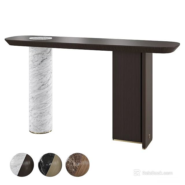 Modern Dark Wood Console Table With Marble Column And Side Cabinet Design 3d model
