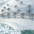 Winter Mountain Landscape With Snow Covered Trees And Frozen Ice Surface