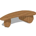 Modern Wooden Office Desk With Curved Tabletop And Round Legs Design