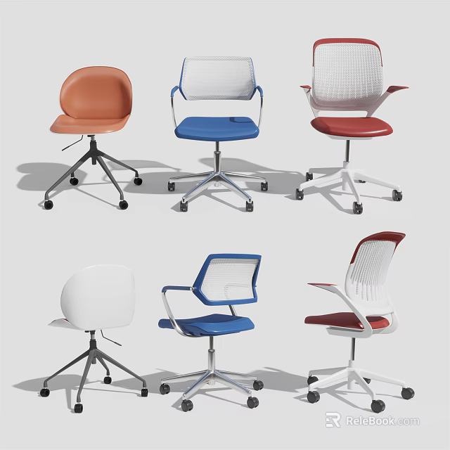 Modern Office Chairs With Multiple Colors Various Backrest Styles And Wheels 3d model