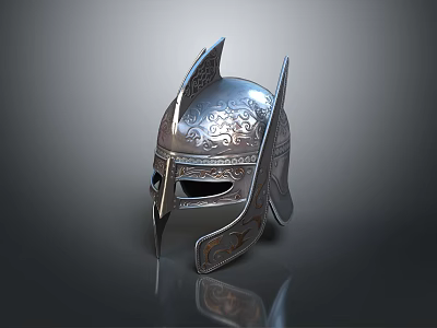 Warrior's Silver Helmet With Intricate Carvings Pointed Top And Reflective Metallic Surface 3d model