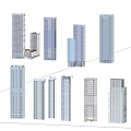 Modern Office Buildings With Glass Facades And Various Architectural Designs