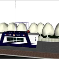 Public Security Police Station Exterior With Blue White Structure And Roadside Trees