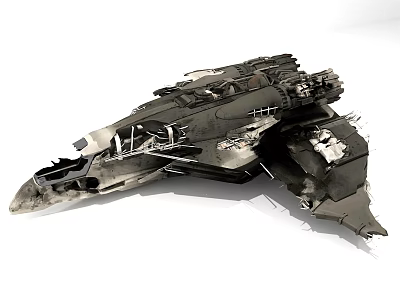 Futuristic Wrecked Spaceship With Detailed Mechanical Metal Structure Design 3d model