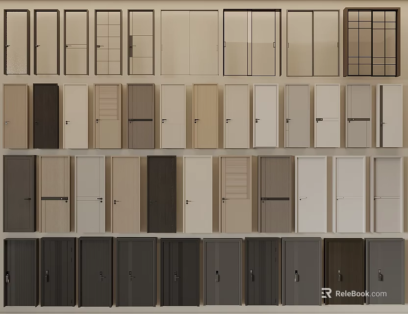 Hinged Doors In Multiple Styles And Different Colors For Home Interior Design 3d model 