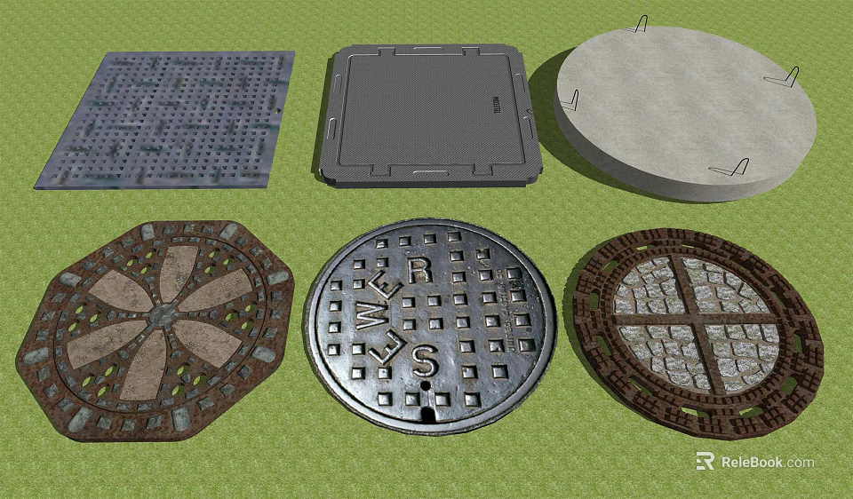Road Infrastructure Manhole Covers With Various Shapes Designs and Materials 3d model 