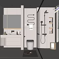 Modern White Bathroom Interior With Vanity Toilet Shower Mirror And Cabinets