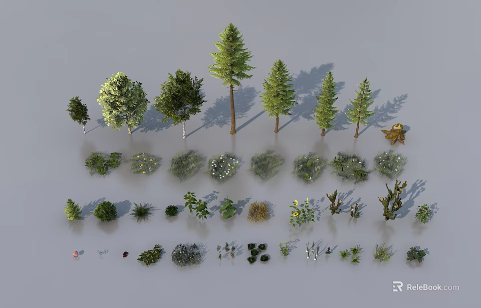 Diverse Plant Combinations With Various Trees Small Plants Arranged Neatly In Different Shapes Sizes 3d model 