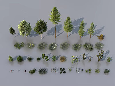 Diverse Plant Combinations With Various Trees Small Plants Arranged Neatly In Different Shapes Sizes 3d model